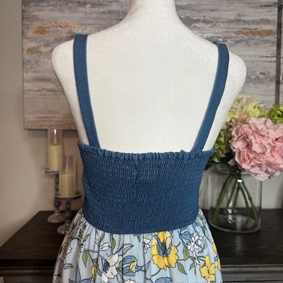 Band of Gypsies Denim Floral Tiered Maxi Dress XS Y2K / Cottagecore / Gunne Sax - Picture 6 of 15